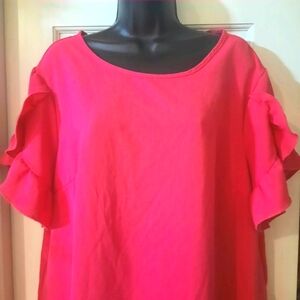 Elegant Pink Ruffle Sleeve Top - 1X